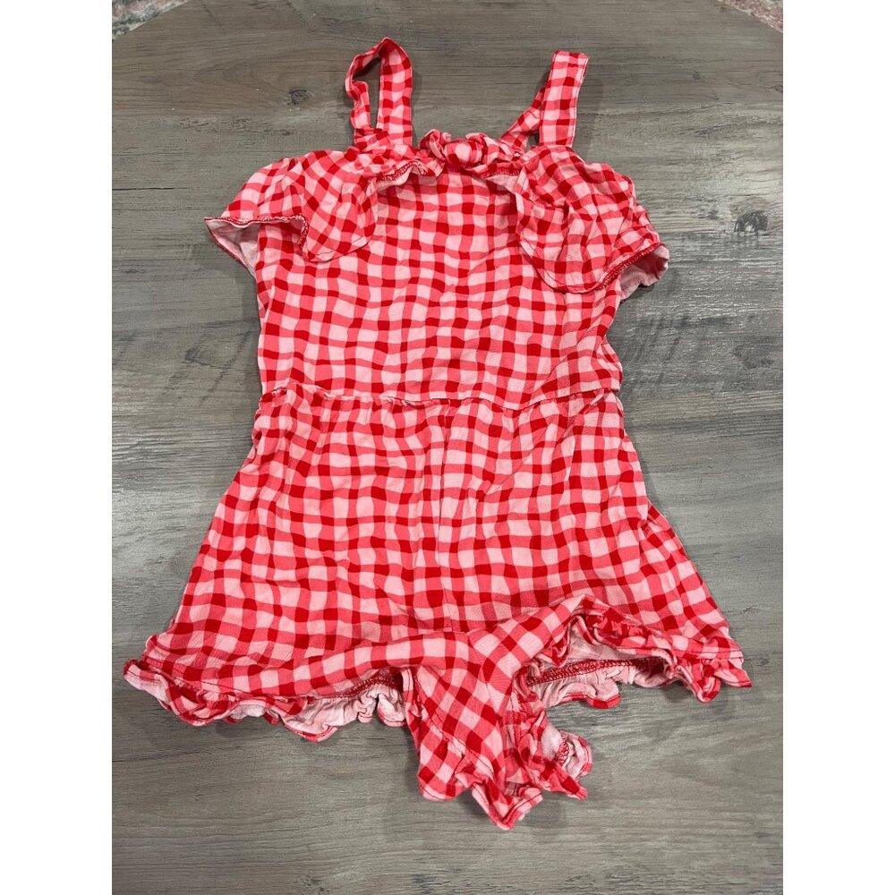 Vince Camuto Girls Red Gingham Check Ruffle Romper 6X Rayon Sleeveless Made In B